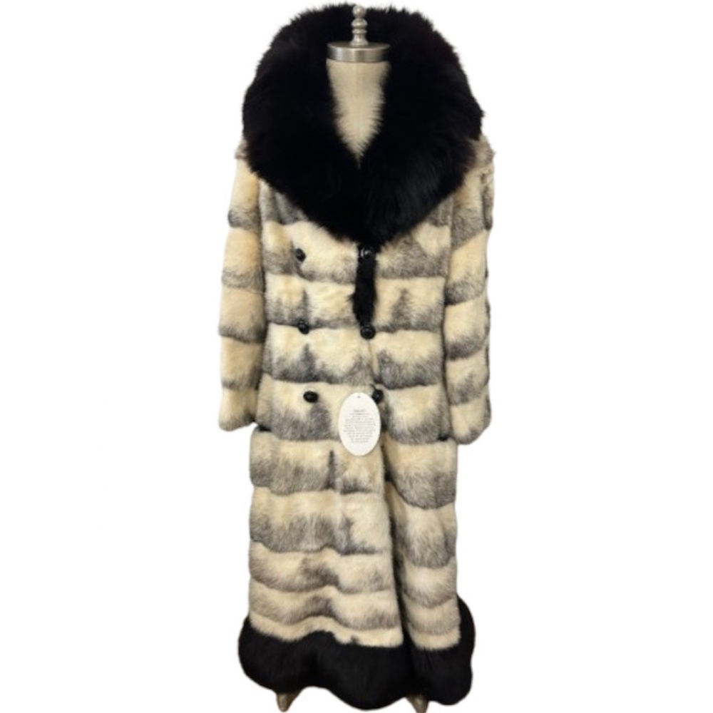 Vtg 60s 70s Damaged Cross Mink Fox Collar Hem Fur Coat S
